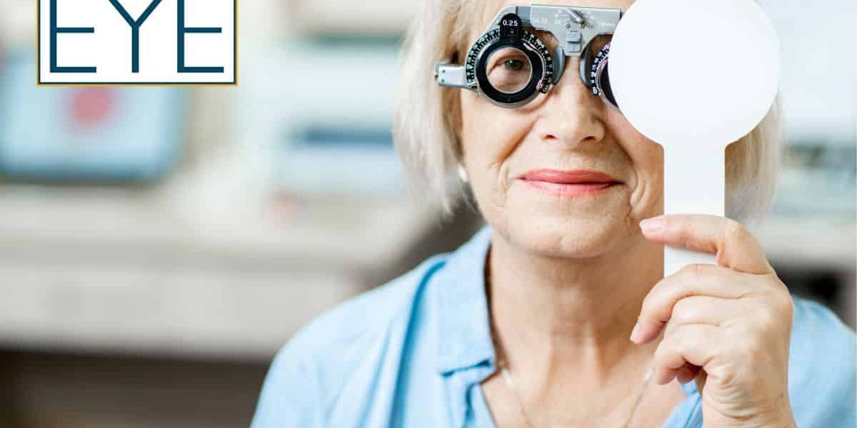woman checking vision at medical eye exam